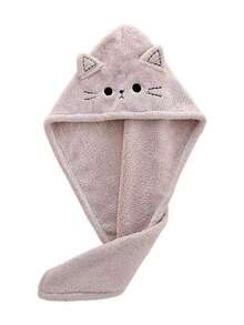 1 pieza Nueva toalla de secado de pelo de felpa de coral con diseño de gato lindo, turbante de secado rápido y súper absorbente, gorro de baño, gorro, unisex con botón, secado altamente eficiente, sin pelusas, inodoro, ideal para mujeres, regalo de Navidad, Día de San Valentín, Acción de Gracias, decoración del baño del hogar, toallas de ducha de regreso a la escuela para salón de belleza, hotel, deportes, artículos esenciales del hogar