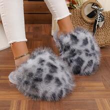 Pantoufles de femme à la mode, en peluche moelleuse, à enfiler pour l'intérieur/la plage, automne/hiver