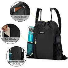 WANDF Drawstring Backpack With Shoulder Pad Sports Gym Backpack With Mesh Pocket String Bag Women Men - Pink - View 4