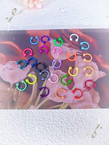 Caja misteriosa Juego de 10 piezas de colores aleatorios que incluye: Aro de nariz, Clavo de nariz, Aro de nariz en forma de C con pintura horneada, Clavo de ceja, Aro de hueso de oreja, Accesorio de perforación humana, Regalo de cumpleaños para mujeres