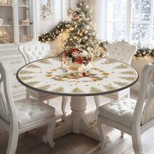 Toalha de mesa elástica redonda com sino de Natal, 1/36 peças, design festivo de Natal, capa de mesa lavável de poliéster durável para piqueniques internos/externos, camping, jantares festivos (serve para mesas padrão), toalha de mesa de Natal, capa de mesa de piquenique, decoração de mesa festiva