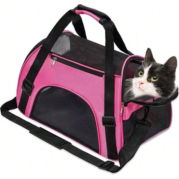 Sac de transport pour chat, sac de transport pour animaux de compagnie à parois souples pour chats, chiots, confort pour animaux de compagnie, sac de transport pliable approuvé par les compagnies aériennes pour chats, chiots jusqu'à 15 lbs, transporteur de voyage pliable pour chiots