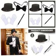 Conjunto de 4 disfraces de mago para Halloween con sombrero copa varita guantes y pajarita. para fiestas disfraces cosplay y eventos temticos. - inicial - Ver 1