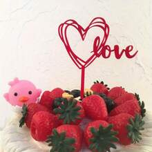 10/50pcs/Set Heart Flag Cake Toppers, Acrylic Letter Cake Flags In Gold & Silver, Cake Decorations For Birthday Party, Wedding, Valentine''s Day, Disposable Party Supplies - Multicolor - View 9