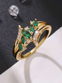 1pc Elegant & Romantic Interlocked Zirconia Crystal Decorated Ladies' Ring, Suitable For Valentine's Day, Anniversary, Proposal, Wedding Ceremony Accessories