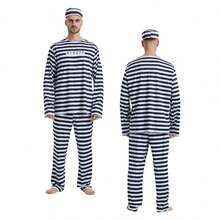 1 Set Halloween Cosplay Anime Prisoner Uniform, Classic Striped Convict Stage Performance Outfit, Men