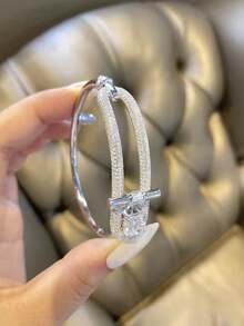 1 pieza Brazalete de uñas personalizado de moda para mujer, con circonita sintética incrustada, estilo minimalista elegante, accesorio versátil para uso diario