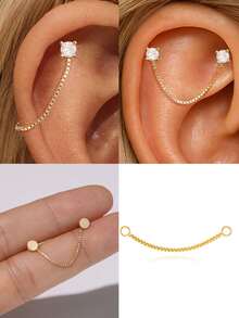 EleRunis 1 buc argint 925, setare cu 4 vârfuri/cutie, piercing-uri, lanț, breloc, spate plat, piercing pentru cartilaj, helix, bijuterii fine, pentru purtare zilnică, nuntă, petrecere, logodnă, aniversare, Ziua Îndrăgostiților