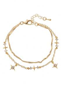 1 Stück elegante achteckige Stern-Set Zirkonia Gold Silber Damenkette, 18K vergoldet, geeignet für Alltag und Party, kann als Geschenk für Ehefrauen, Mütter, Freundinnen verwendet werden, Damenschmuck, Damenmode-Accessoires, Zirkonia Armband, vergoldeter Schmuck