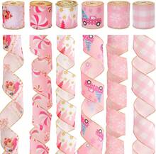 Christmas Wired Ribbon 30 Yards - 2.5 Inch Candy Cane Striped Burlap Ribbon For Wreaths, Gift Wrapping And Tree Decorations - Pink and White - View 8