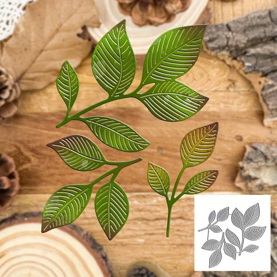 1pc Three Branches Leaf Metal Cutting Dies For Card Making Kit Embossing Paper Die Cuts Scrapbook Machine Stencils Storage Pockets Supplies - Silver - View 1