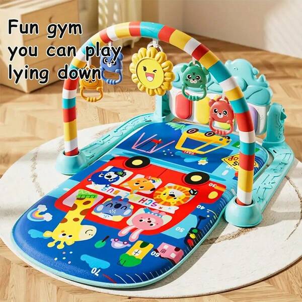 Interactive Baby Play Mat With Piano, Soft Padded Music Mat - 0-12 Months Newborn & Infant Tummy Time Activity Playmat - Develops Motor Skills & Coordination - Compatible With BabySMART System - Green/Blue/Yellow (Batteries Not Included), Cute Animal Design, Play Surface, Essential For Newborns