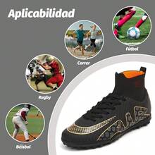 Bulamall Zapatos de Fútbol para Hombre Profesionales Zapatillas de Deporte Adulta Tacos de Fútbol para Entrenar al Aire Libre Atletismo Interiores Exteriores - Rojo-FG - Ver 2