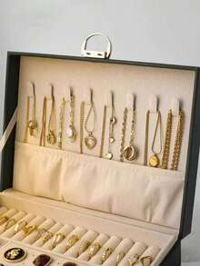 1pc Three-Layer Jewelry Storage Box, Dressing Table With Drawer Jewelry Storage Box, Gift Leather Jewelry Box, Portable Jewelry Storage Box, Desktop Storage Drawer Box, Stackable Storage Box, Can Store Watches, Necklaces, Rings, Pendants, Bracelets And Other Multi-Functional Jewelry Storage Boxes, Exterior With Locking Leather Design,