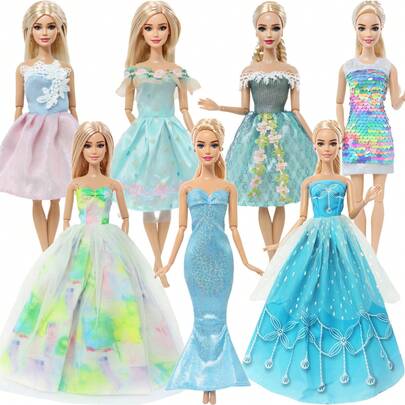 7pcs Doll Princess Dress Fashion Mix And Match Styles (Gift Bag Packaging) Suitable For11.5-Inch Doll Dress-Up Halloween Gift Christmas Gift, Birthday Gift (Not Include Doll)