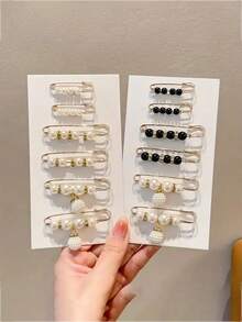 6 Stücke/12 Stücke glänzende ABS Perlen Sicherheitsnadeln, Taillengürtel Accessoire, Kleiderhalter, Brosche Weihnachtsgeschenk