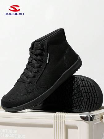 HOBIBEAR Unisex Casual Minimalist High-Top Sneakers, Black Flat Versatile Athletic Shoes Suitable For Commuting, Cycling, Outdoor Sports