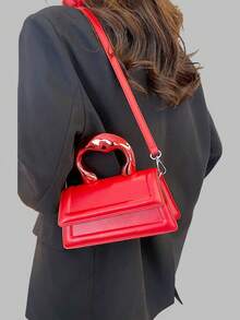 DareSee Sac à bandoulière carré imperméable, léger, portable, classique, décontracté, minimaliste, personnalisé, rouge, pour adolescentes, femmes, étudiantes, enseignantes, débutants et employés de bureau. Parfait pour le bureau, le travail, les affaires, les trajets. Idéal pour l'automne, Noël, l'hiver et les cadeaux de Noël