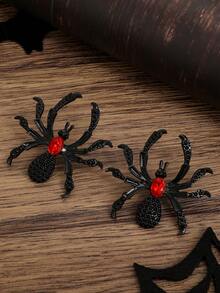1 par de pendientes de botón con diseño de araña de estilo gótico de la serie oscura, accesorios de Halloween personalizados y exagerados, adecuados para hombres y mujeres, para uso diario, fiestas y eventos