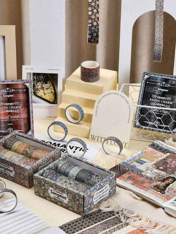 12 rolos/Caixa Fitas Washi com Padrão Retrô, Design DIY para Planejadores, Cadernos, Decoração de Diários de Viagem, Design de Nicho, Entusiastas de Planejadores, Fitas Personalizadas para Etiquetas, Planejador Renascentista, Volta às Aulas, Dia dos Namorados, Halloween, Natal, Ação de Graças, Aniversário, Presentes da Temporada de Homecoming, Dia de São Nicolau, Dia de Reis, Feliz Natal, Um Conjunto de Planejadores Clássicos e Estéticos.