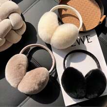 1pc Extreme Cold Protection Plush Ear Muffs - Beige, Soft And Fluffy Foldable Winter Ear Muffs For Both Men And Women, Christmas Gift, For Cycling, Skiing, Commuting To And From Work - Hand-Washable Warm Ear Muffs, Outdoor Activities, Bohemian Style, Comfortable Design, Durable Fabric, Comfortable Fit, Suitable For Outdoor Enthusiasts