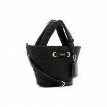 Guess Bolso de mano grande de unicolor minimalista para mujer, ideal para ir al trabajo - WG953075 Negro