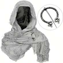 2pcs/Set Distressed Scarf Shawl Brooch, Medieval Renaissance Viking Style Hooded Cloak
