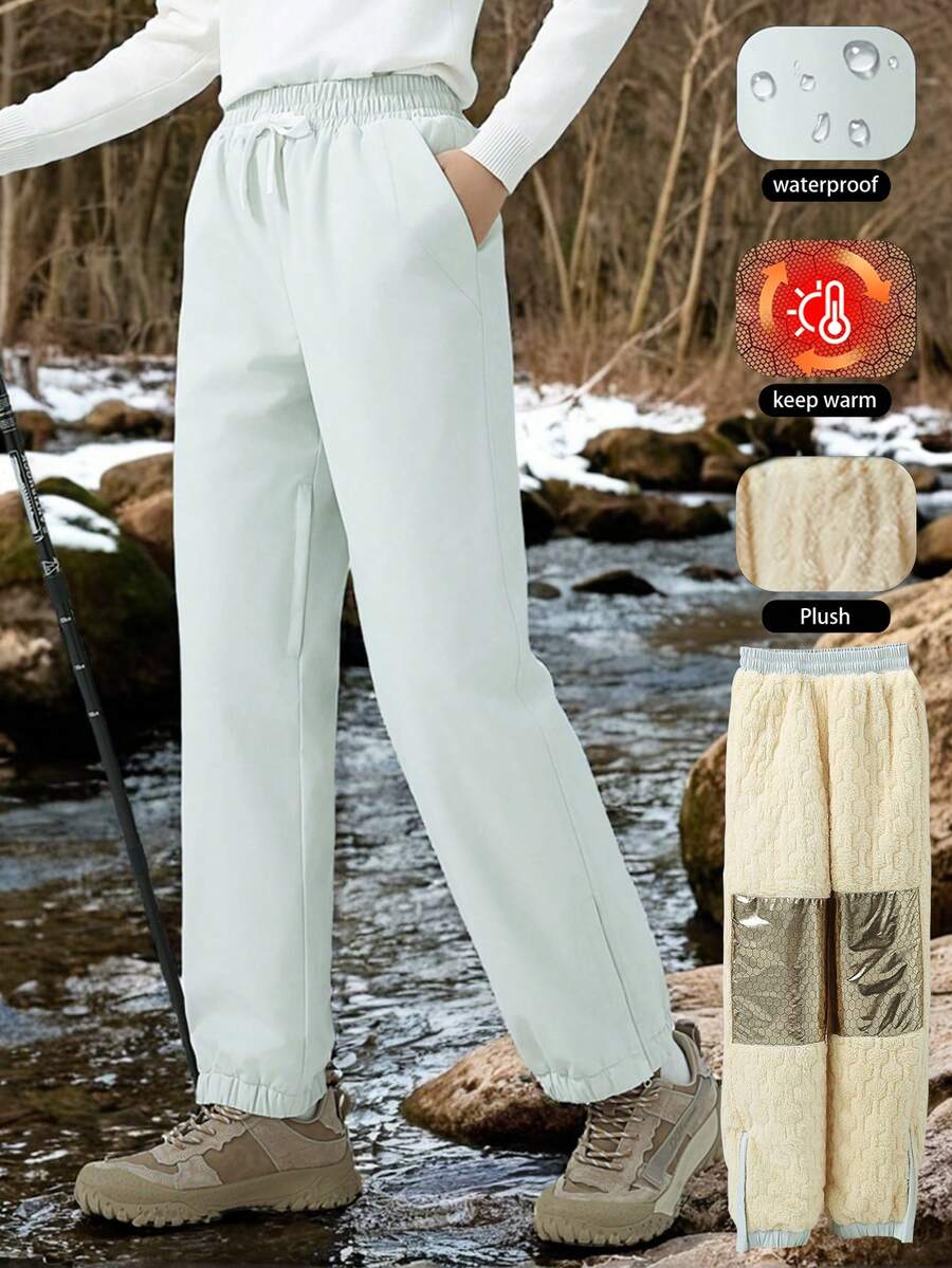 Calça de Esqui de Inverno Feminina - Calça Térmica Forrada, Acolchoada e Grossa, Calça Cargo com Bolsos Múltiplos e Bainha Ajustável com Cordão, Calça à Prova de Vento e Impermeável com Acolchoamento de Grafeno para Esqui, Esportes de Neve, Uso Casual de Final de Semana e Caminhada de Inverno