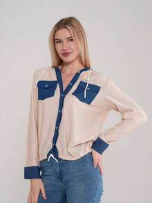 TRICOU CU GLUGĂ PENTRU DAMĂ - Bej - Vizualizare 8