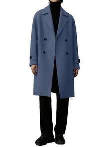 男士复古硬币美学纽扣前襟中长宽松长袖外套，简约休闲舒适，适合度假和通勤穿着。 - 霧霾藍 - 查看 6