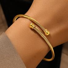 2pcs Simple & Fashionable Stainless Steel Geometric Clover Bangle & Ring Set, And Suitable For Daily Commute Valentines