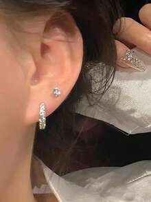 4pcs/Set Minimalist Side Zirconia Stone Stud Earrings, Versatile For Birthday Party, Date, Girlfriend Gift Or Daily Wear, Elegant Jewelry