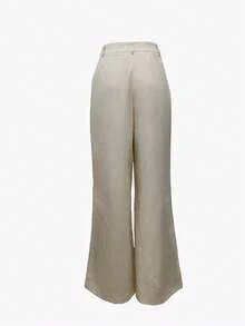 女士时尚高腰直筒宽松休闲裤 - 杏色 - 查看 4