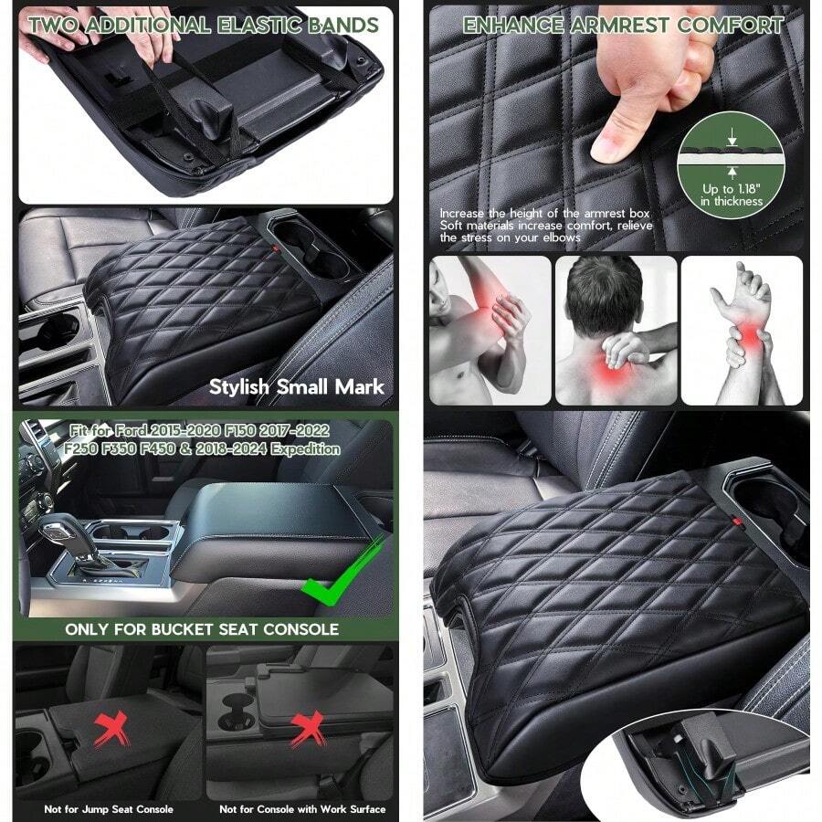 Sinvanho Center Console Cover Compatible With Ford F150 20152020 F250 F350 F450 20172022 Expedition 20182024 PU Leather Armrest Box Cover Truck Interior Accories AntiScratch Protector - 桶形座椅控制台 - 查看 1