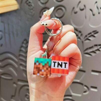 1pc 2025 New Creative Glowing Keychain, My World TNT Cube Keychain, Cubic Block Keychain, Glow In The Dark Keychain, Student Backpack Pendant, Perfect Gift For Birthday, Christmas, Valentine's Day, Men, Girl