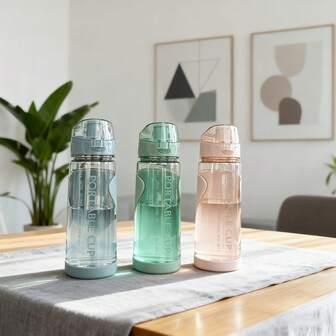 高品质PP材质塑料水壶，非常适合运动携带。容量高达570毫升的大容量运动水壶，适合健身房、跑步、徒步旅行和所有户外活动。