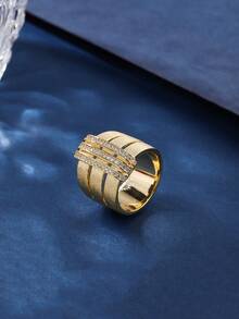 1 chiếc nhẫn thời trang bằng đồng Zirconia có họa tiết hoa văn dày dành cho cả nam và nữ, thích hợp làm quà tặng, dành cho phụ nữ, ngày lễ và đeo hàng ngày - 021327 - Xem 17