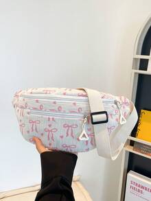 时尚提花拉链腰包/斜挎包，编织沙滩腰包 - 白色 - 查看 9