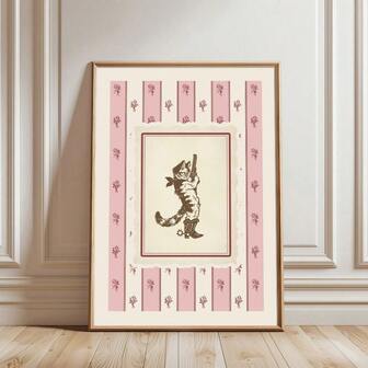 1 pieza Póster sin marco de gato vaquero rosado caprichoso, estilo preppy, arte de pared de impresión en lienzo minimalista, decoración estética de habitación de chica, pintura divertida para dormitorio, sala de estar, habitación, decoración del hogar moderna