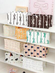 1 Cute Pink And Blue Three-Dimensional Bow Lace Storage Basket, Desktop Sundries Storage Basket, Lipstick Makeup Brush Skin Care Storage Basket, Desktop Decoration,For Back To School