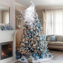 15 Inch Christmas Peacock Tree Topper Christmas Ornaments Artificial Feather Glitter White Peacock Xmas Decorations For Xmas Wedding Party Tree DecorHalloween Christmas New Year - trắng - Xem 5