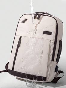 Khaki Oxford Cloth Casual Multifunctional Backpack, Unisex, No Print, Non-Washable, Dual Shoulder Straps, Large Capacity, Suitable For Travel And Outdoor Activities - Beige - View 7