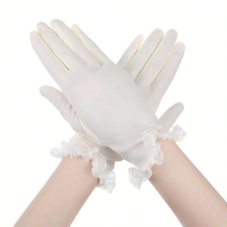 Satin White Gloves Women Pearl Short Opera Gloves For Tea Party Wedding Bridal Costume 1920s Flapper Accessories For Formal Special Dinner Prom Occasion#SSDD B BJNHMJ
