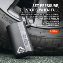 ROCKBROS 1个迷你电动自行车气筒，150PSI，32秒快速充气，带数字压力表和自动断电功能，适用于法式和美式气嘴 - 黑色 - 查看 7