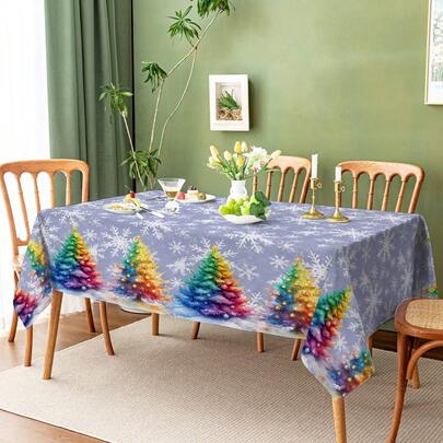 1 peça/10 peças de toalha de mesa com árvore de Natal e floco de neve, à prova d'água e resistente a manchas, fácil de limpar, adequada para jantar, piquenique, mesa de jantar, festa, decoração de casa, uso interno e externo, disponível em vários tamanhos