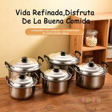 Juego De Ollas De Acero Inoxidable 5 Piezas Con Tapas, Olla Alta Americana, Olla Con Tapa, Juego De Utensilios De Cocina, Olla Para Cocinar, Juego Para El Hogar, Juego De Utensilios De Cocina De 5 Piezas, Juego De Utensilios De Cocina De Acero Inoxidable De 5 Piezas, Juego De Ollas De Acero Inoxidable, Juego De Cocina Con Asas, Olla Para Guisar, Olla Para Cocinar, Herramientas Para El Hogar, Utensilios De Cocina, Accesorios De Cocina, Con Asas, Con Tapa, Resistente Y Duradero, FáCil De Limpiar, Simple De Usar, Buena Calidad Y Bajo Precio, Apto Para Lavavajillas, Adecuado Para Cocina, Camping, Viajes, Restaurante (Plata) - Plateado - Ver 4