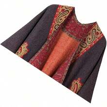 Women's Warm Shawl Wrap Cape Winter Cardigan Sweaters Open Front Poncho - A6-黑色 - 查看 3