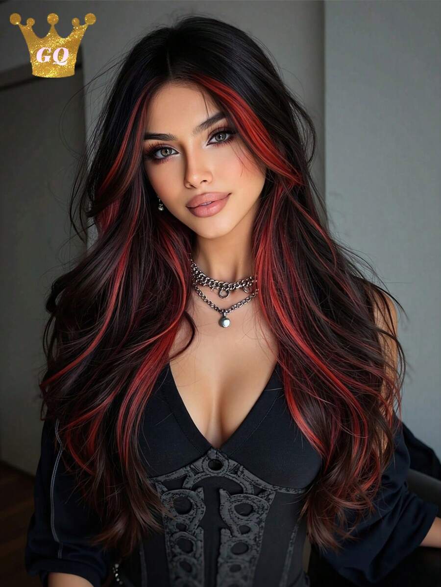 Halloween Wig Long Red Wig For Women 24 Inch Natural Curly Hair Wig Red Mixed Color Christmas Wig Synthetic Wig Cosplay Christmas Halloween Wear - 間色 - 查看 1