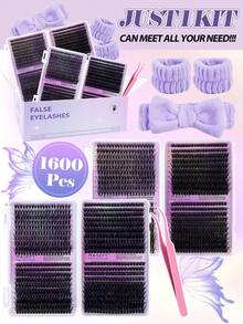 800/1600Pcs DIY Lash Extensions 40D 60D 80D 100D Cluster Eyelashes 9-18mm False Eyelash Cat Eye Winged Faux Mink Soft Hair Volume Wispy Fake Eyelash Long Mixed Individual Eyelashes Makeup Tool For Beauty Travel Parties,Optional With Tweezers&Washing Face And Headband - C - 查看 3