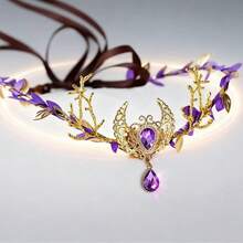 1pc Retro Elegant Tiara For Women Metal Crystal Forest Branch Hair Band Decor Handmade Forest Woodland Elf Hair Tiara Butterfly Deer Twig, Halloween - 綠色 - 查看 12